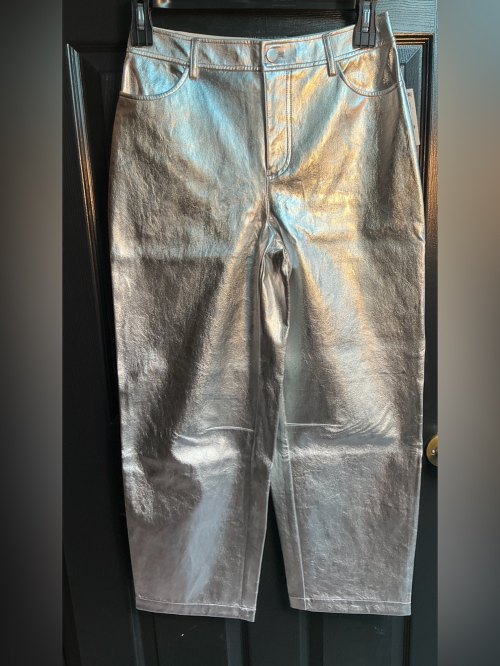 Metallic Silver Faux Leather Pants